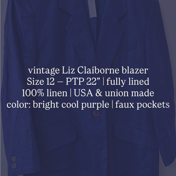 vintage Liz Claiborne 100% linen blazer - size 12 - Picture 5 of 6